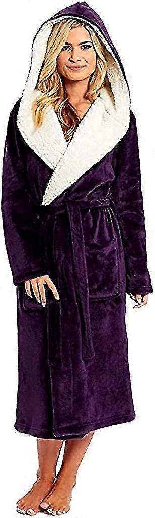 Ladies Dressing Gown Fluffy Super Soft Hooded Bathrobe For Women Plus Size Casual Plush Fleece Long Robe Loungewear