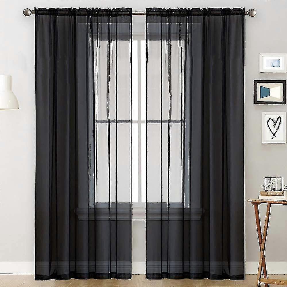 Voile Curtains Transparent Linen Look Ruffled