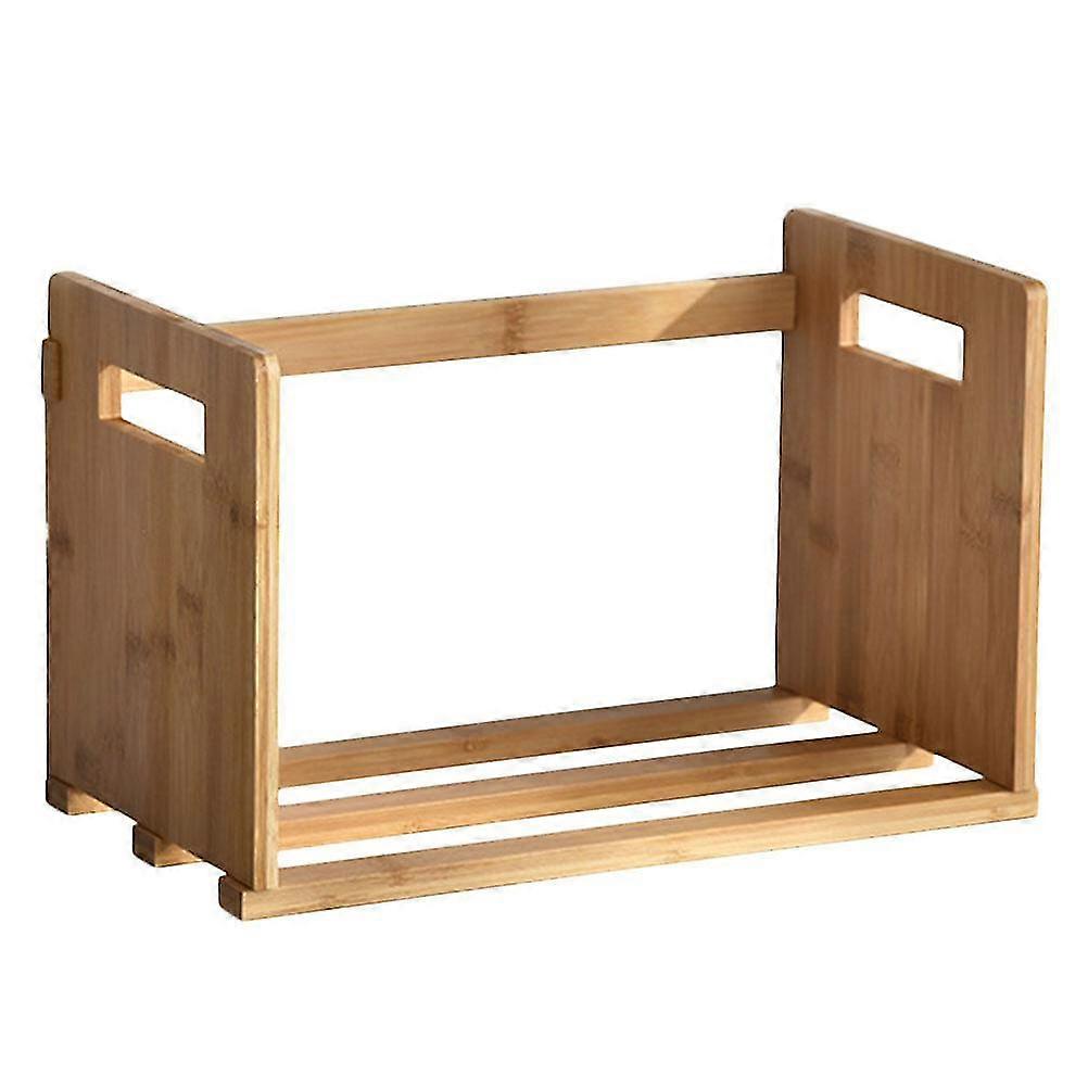 1pc Bamboo Scalable Desktop Bookshelf Storage Shelf Simple Mini Bookshelf