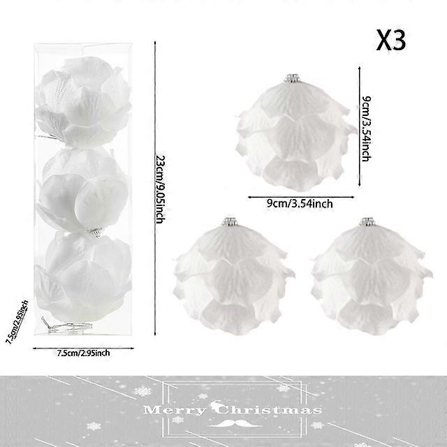 3pcs/Box 8cm Χριστουγεννιάτικο Δέντρο Στολίδια Λευκό Πέταλο Σχήμα Μπάλες Αφρό Χιονιού Μπάλα Χριστούγεννα Κρεμαστά Μενταγιόν Πρωτοχρονιά Κόμμα Διακόσμηση Navidad