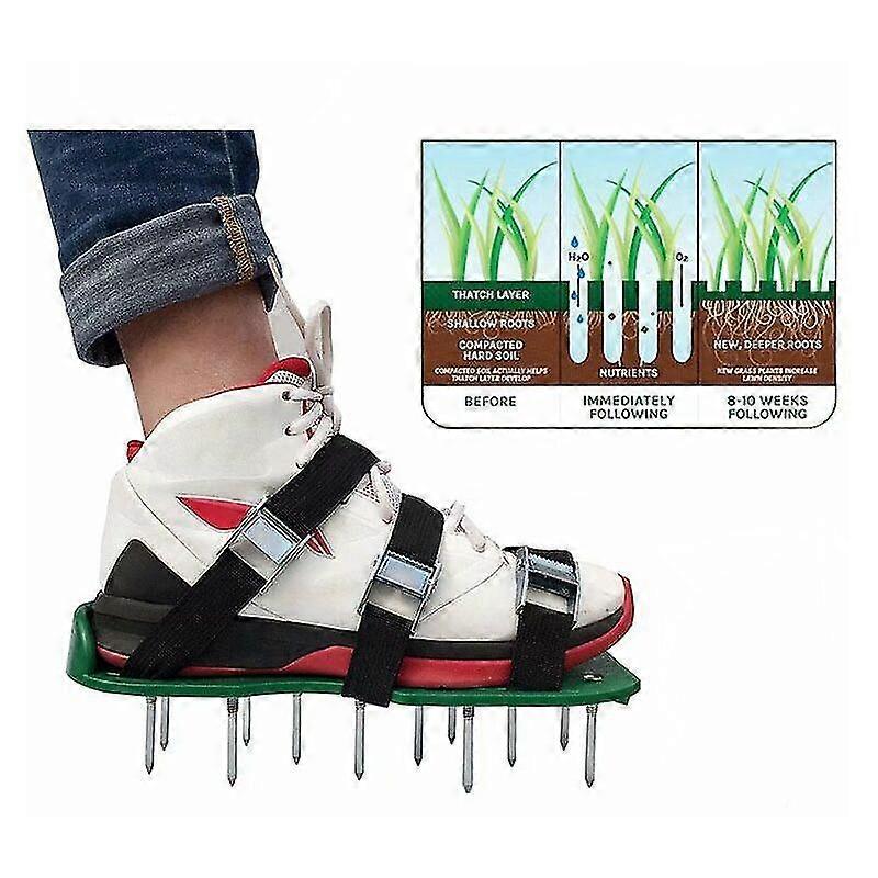 Garden Lawn Aerator Shoes Sandal Spike Ventilation Pair of Grass Green Tool, Black 30 X 13CM
