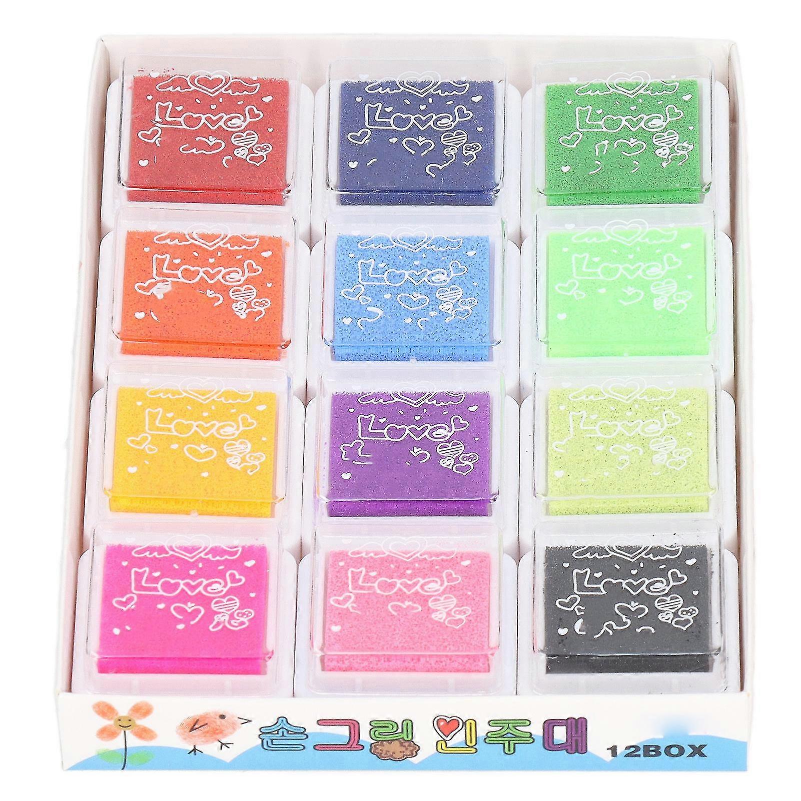 Kids' 12 Colors Ink Pad - Safe, Harmless, and Easy to Clean - DIY Fingerprint Stamp