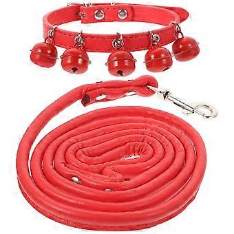 Collier de chien pour chat de compagnie tirant la corde de laisse Sangle avec cloche pour un usage quotidien (M rouge)