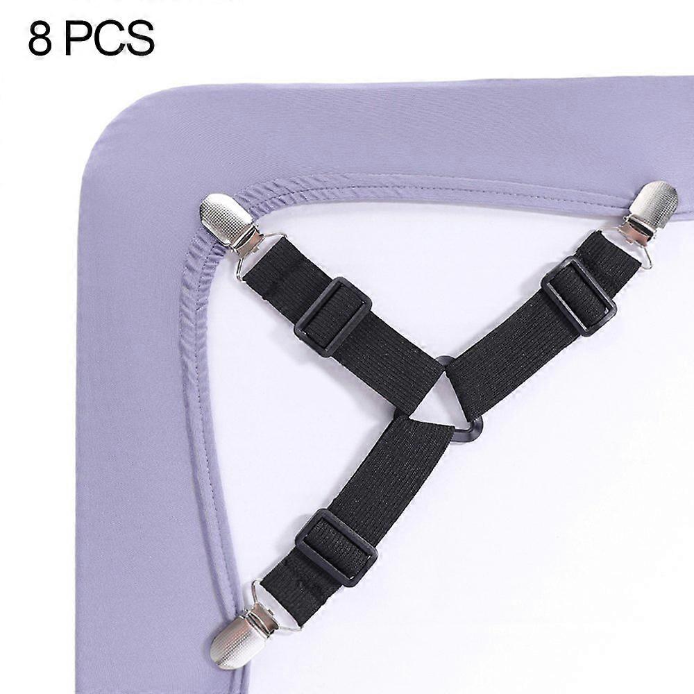 Bed Sheet Fasteners, 8 PCS Adjustable Triangle Elastic Suspenders Gripper Holder Straps Clip for Bed Sheets,Mattress Covers, Sofa Cushion