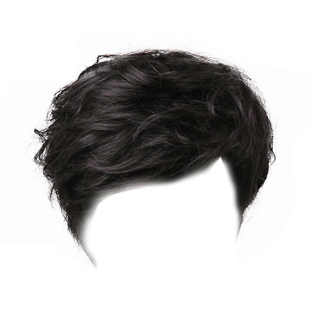 メンズウィッグ 人毛ショート ブラック ウェーブウィッグ ヘアピス トゥーピー 耐熱性 22cm