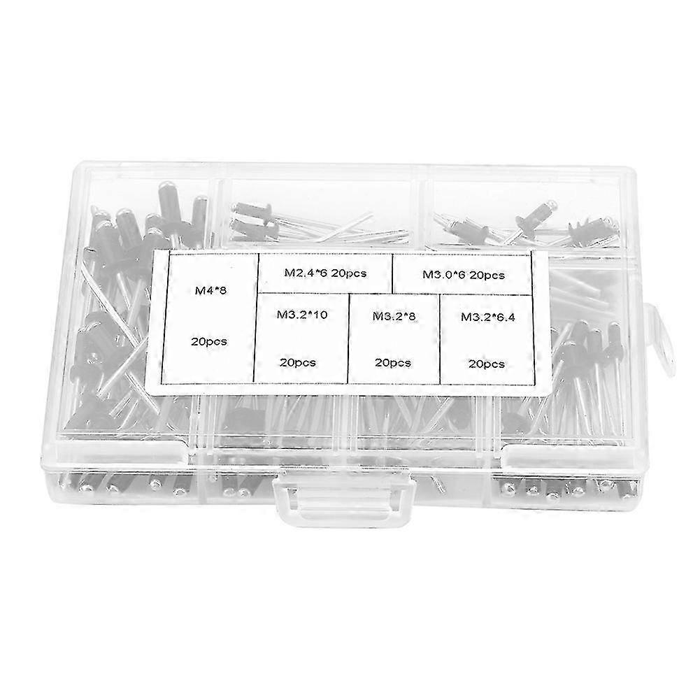 120pcs/set M2.4 / M3.0 / M3.2 / M4 Aluminium Blind Rivets Fasteners Assortment Kit with Box