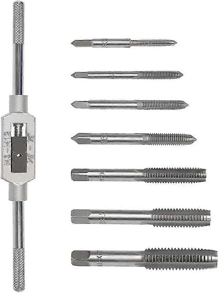 8 Pieces Metric Tap Set - Adjustable Hand Metric Thread Tap Tap With Wrench, M3 M4 M5 M6 M8 M10 M12