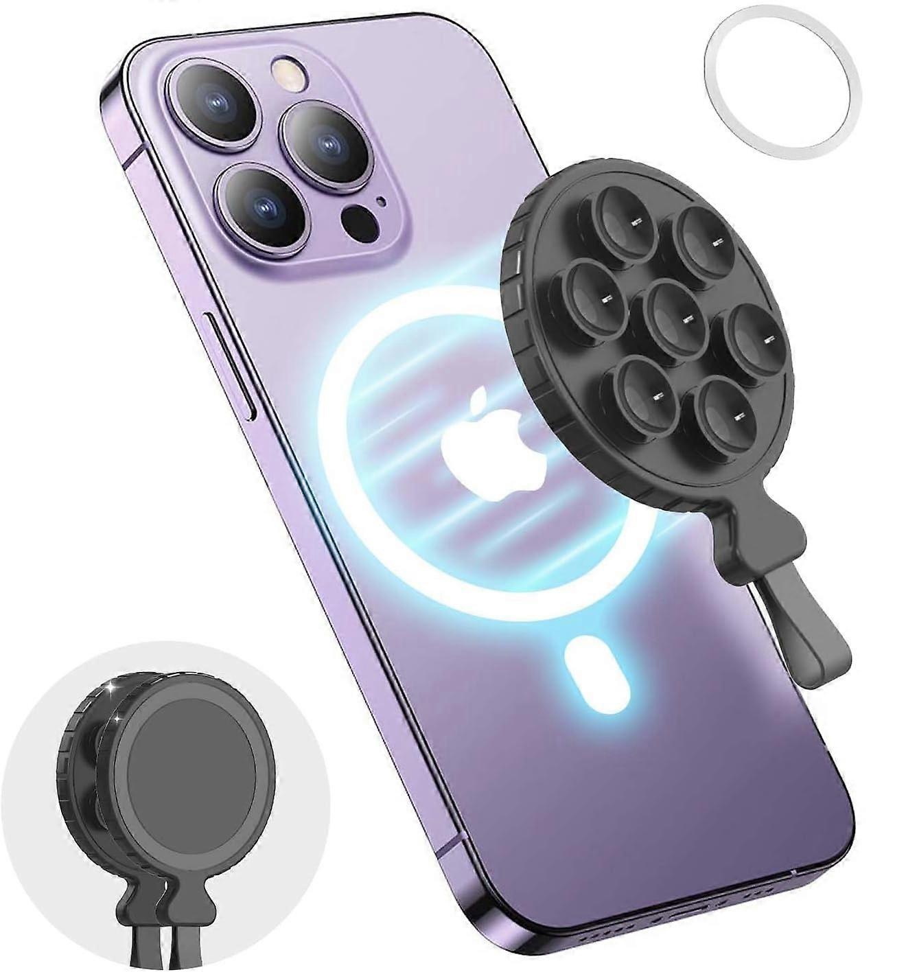Magnetic Suction Cup Phone Mount, Anti-Slip Silicone Suction Phone Case Grip Accessories for MagSafe, Hands Free Shower Phone Stand