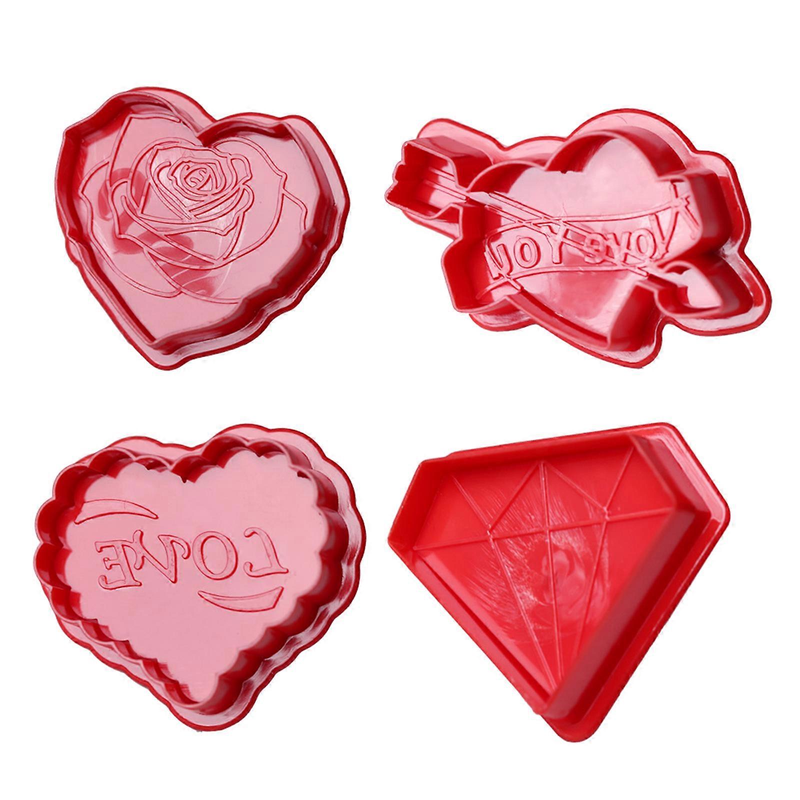 4 Pcs Valentine's Day Theme Cookie Cutters and Stamper Cartoon Bakeware Tools