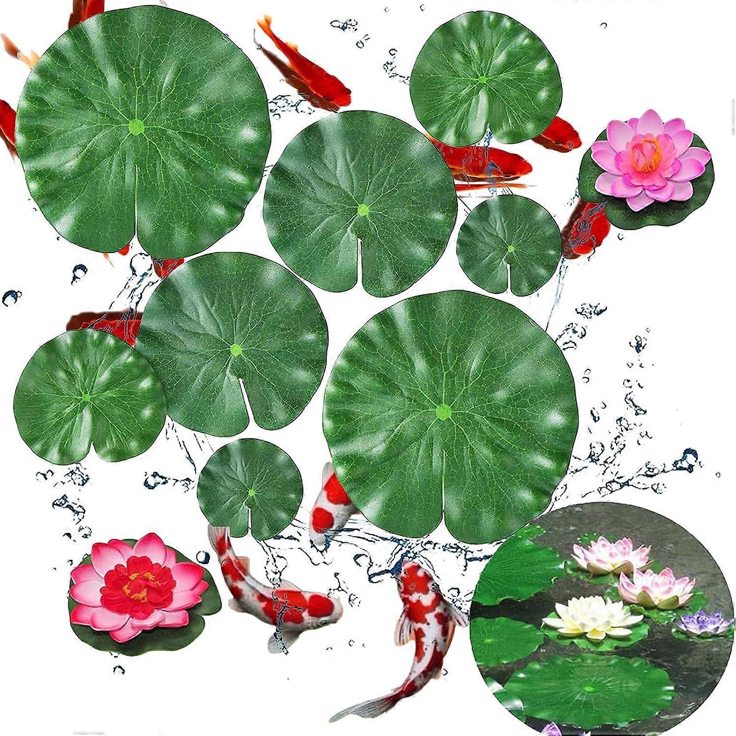 10 Pieces Floating Artificial Lotus, Floating Water Lily, Artificial Floating Lotus Leaves, for Swimming Pool Pond Decoration