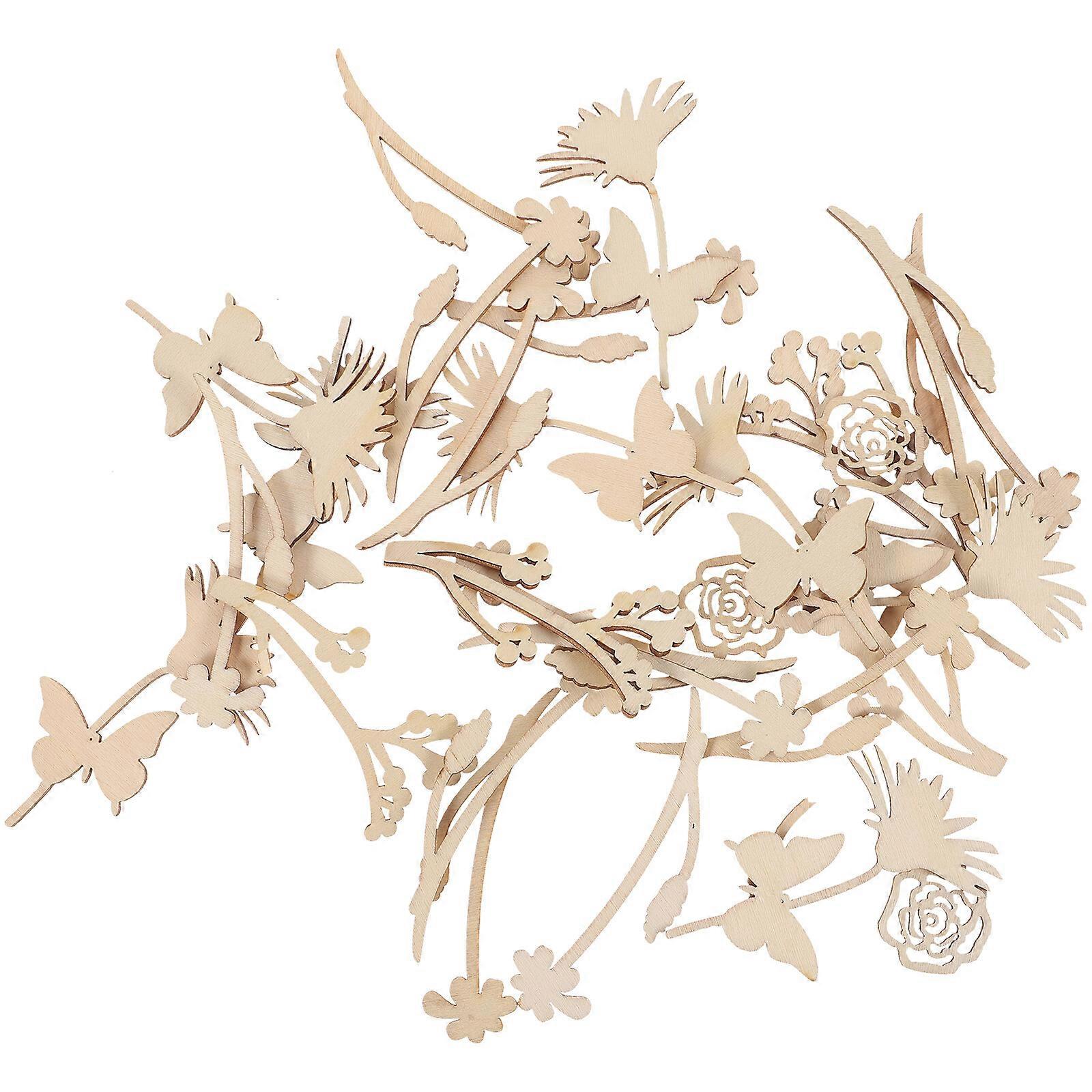 30pcs Pappelholzsplitter Rose Blumenform Holzscheiben Handwerk Ornament Dekoration Holz ausgehöhlt DIY Zubehör ohne Loch (sortiertes Muster)