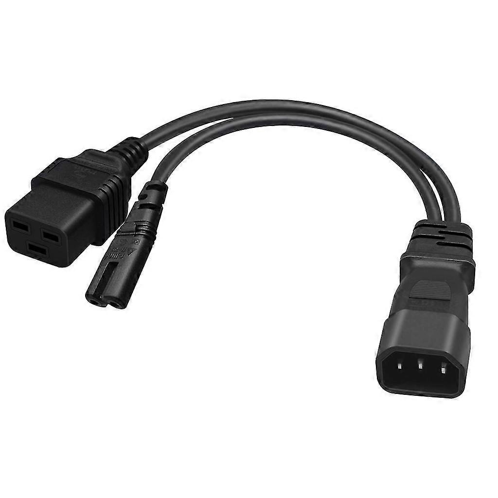1pc Single C14 To C7 + C19 Short Power Y Type Splitter Adapter Cable Cord 32cm