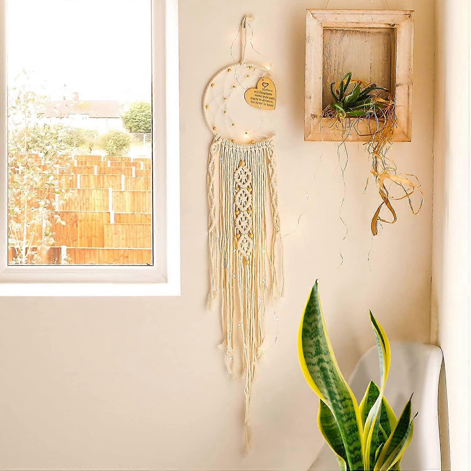 Dream Catcher With Lights - Bohemian Wall Decor, Handmade Moon Design, Gift For Women, Friends, Bedroom Decor