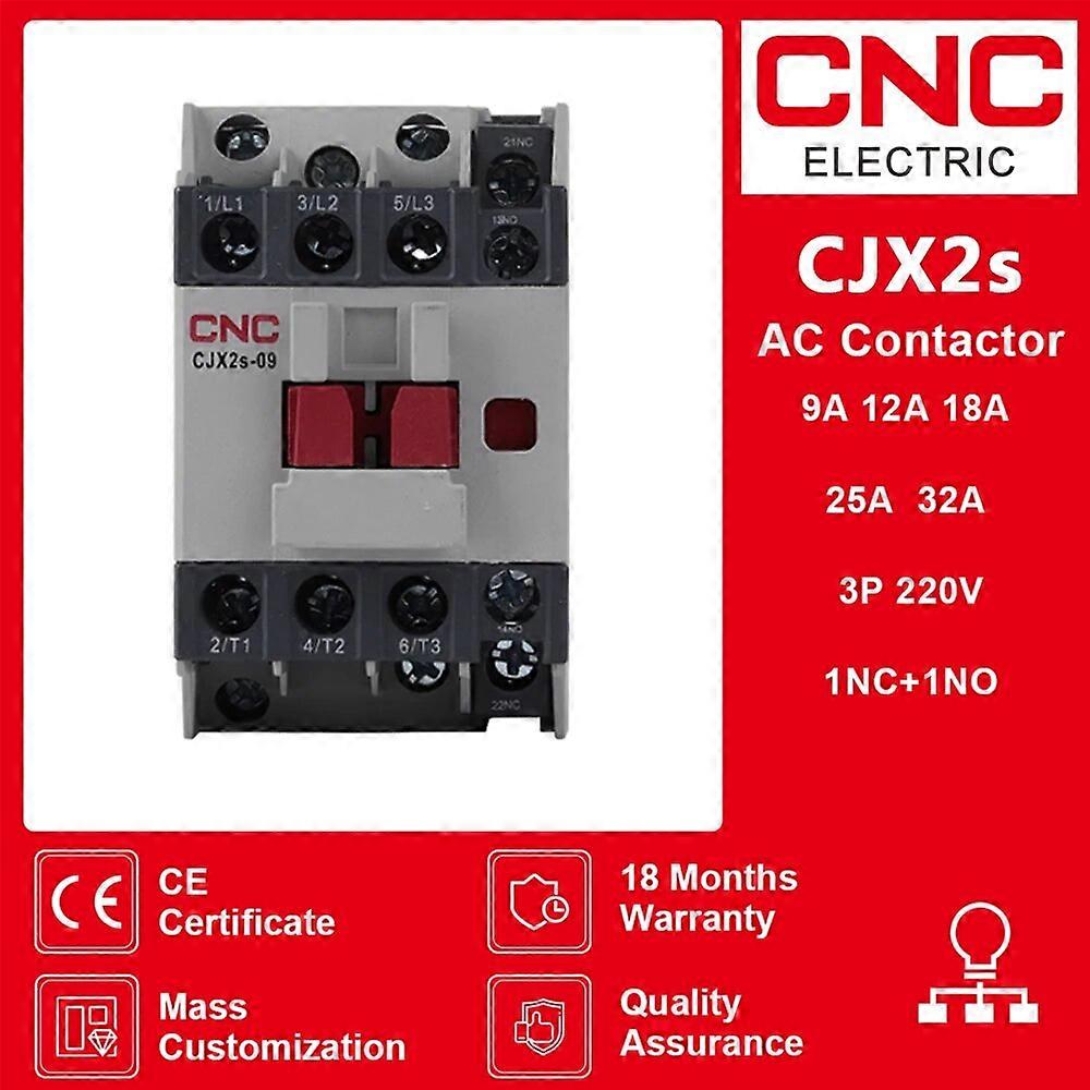 CNC CJX2s AC Contactor 3Phase 3Pole NO NC Coil Voltage 220v 50/60 Hz Din Rail 3P 1NO 1NC