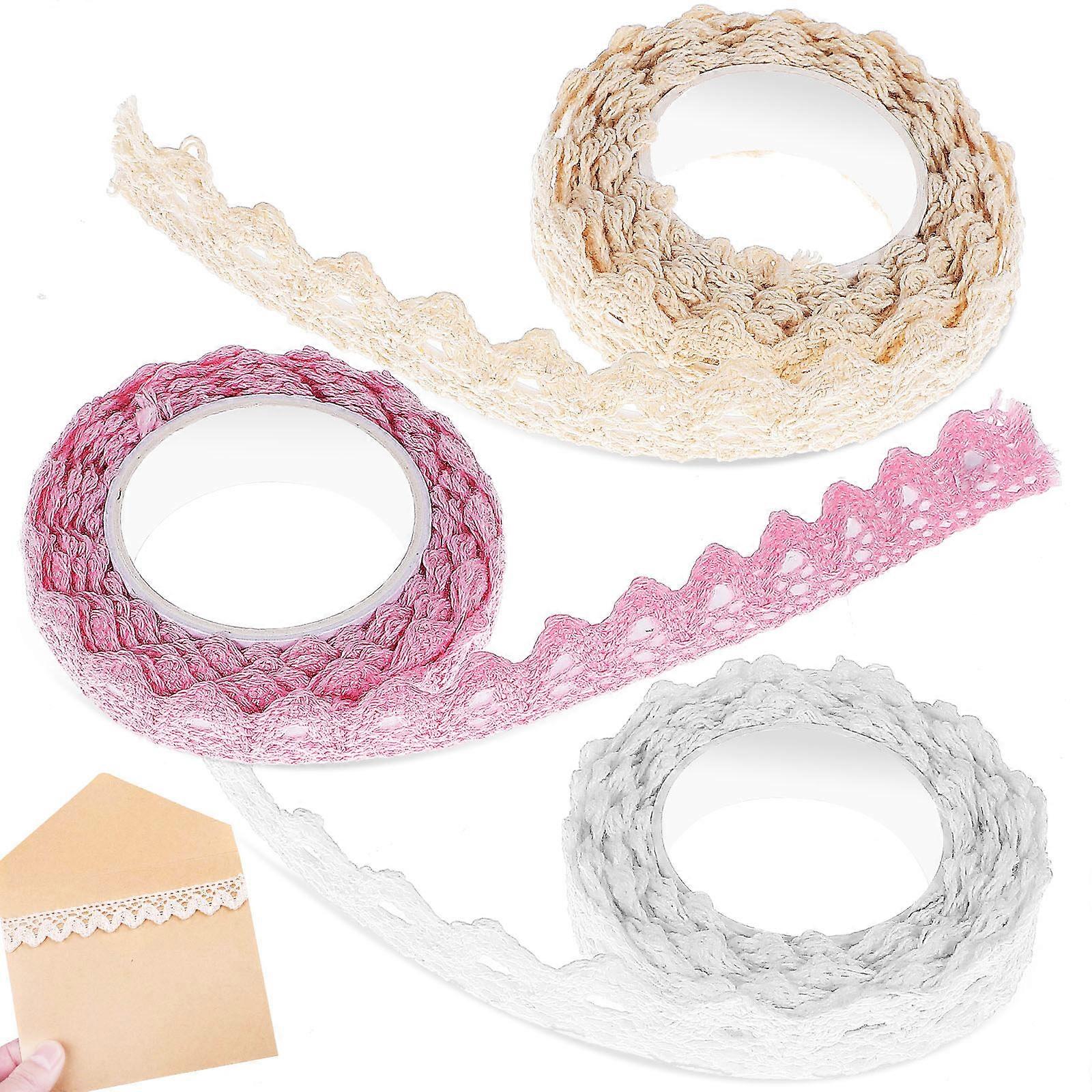 3 rullaa pitsiteippiä, itseliimautuva virkattu pitsiteippi, vaatteiden sisustus, lahjojen kääriminen, askartelutarvikkeet