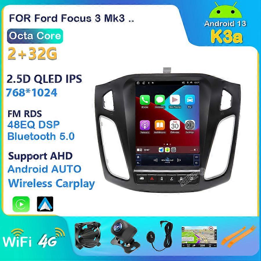 Car Radio Multimedia android 13 Player For Ford Focus 3 Mk3 2012 -2019 For Tesla Style Screen Navigation 2 din GPS 2din Video 4G