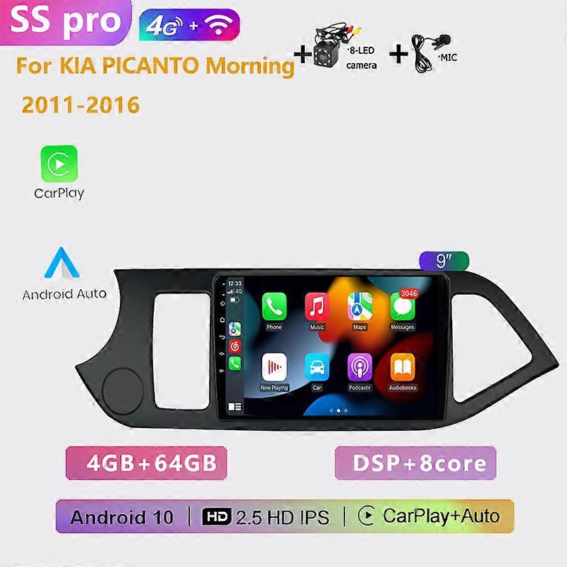 2 din Auto Android 10.0 car radio multimedia player Carplay GPS navigation DSP RDS For KIA PICANTO Morning 2011 2012 2013-2016