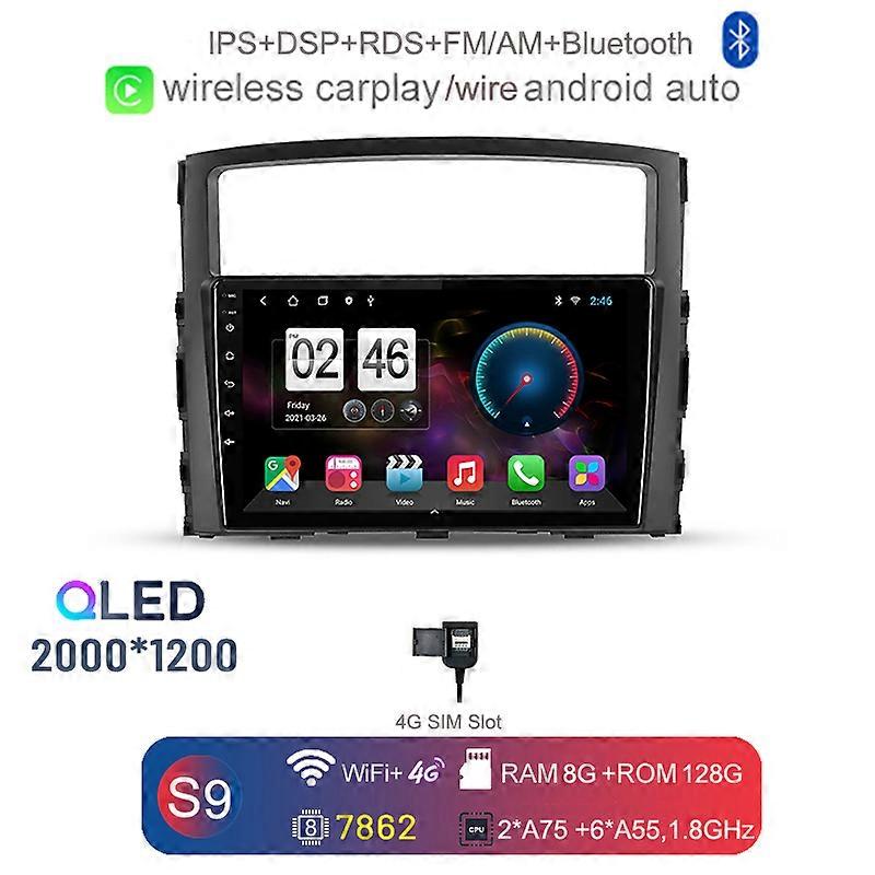 2K 2000*1200 Carplay Auto Android 12.0 8G+128G Car DVD Player GPS Map WIFI Bluetooth RDS Radio For Mitsubishi Pajero 4 2006-2014