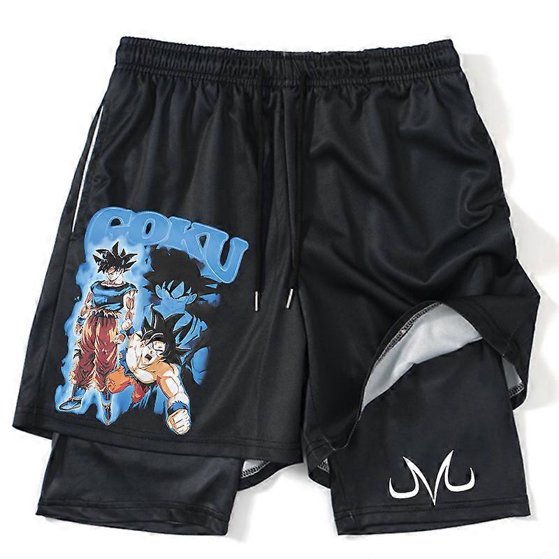 Anime Print 2 in 1 Gym Shorts for Men Athletic Workout Shorts with Liner Bodybuilding Training Running Jogging Quick Dry