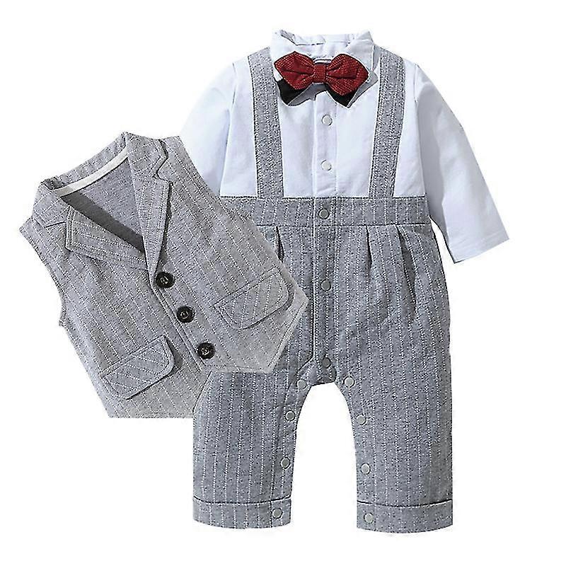 新生児の男の子の服の幼児のジャンプスーツのベストBowtieの男の子0から3か月の衣装の男の子の1歳の誕生日のパーティーウェア