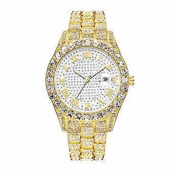 JUEGE* Fashionable Hip-hop Cuban Bracelet With Men's Steel Band Faux Diamond Watch Personalized Street Culture Starry Alloy Men's