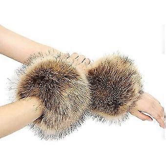 1 Paar Plüsch-Armlinge, Pulswärmer für Frauen, Pelz-Kunstledermanschetten, Handschuhe, Pulswärmer, Kunstleder-Winter-Pulswärmer für Pullover, C
