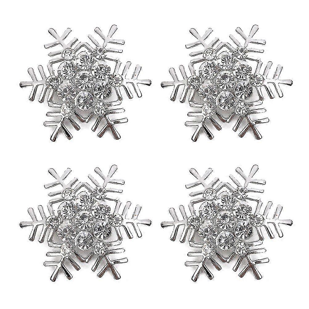 4 Pcs Snowflake Napkin Rings Silver Sparkling Napkin Buckles Metal Napkin Holders Dinning