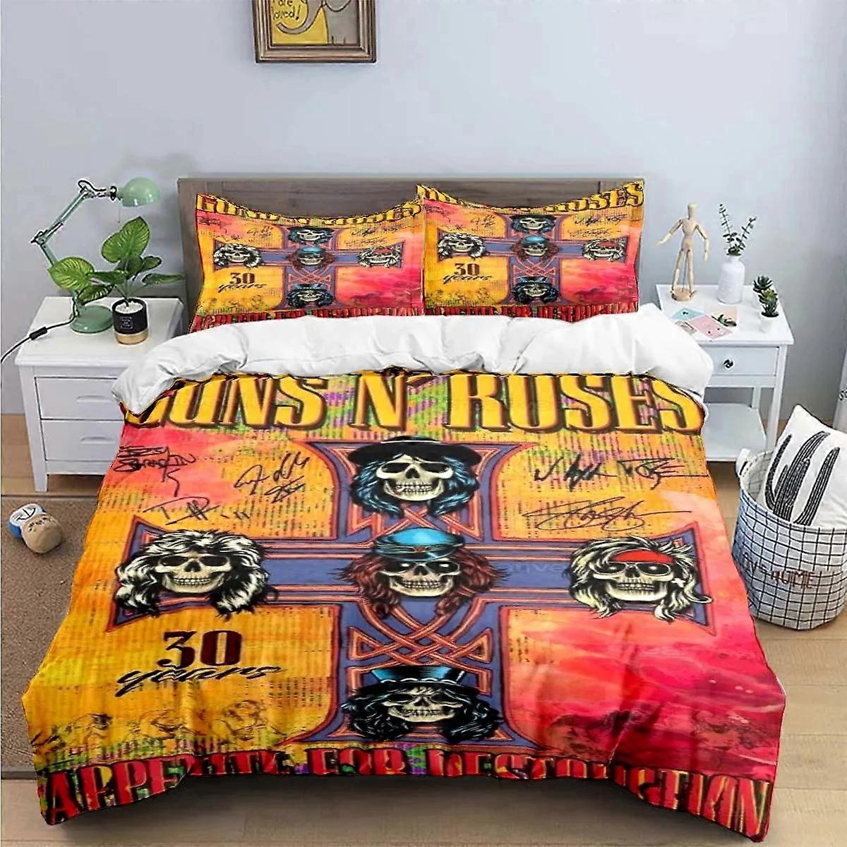a2328 Lakan Guns N Roses GNR Band Retro sängkläder set pojkar flickor påslakan örngott säng pojkar vuxen3-delat sängkläder (1 påslakan + 2 pi