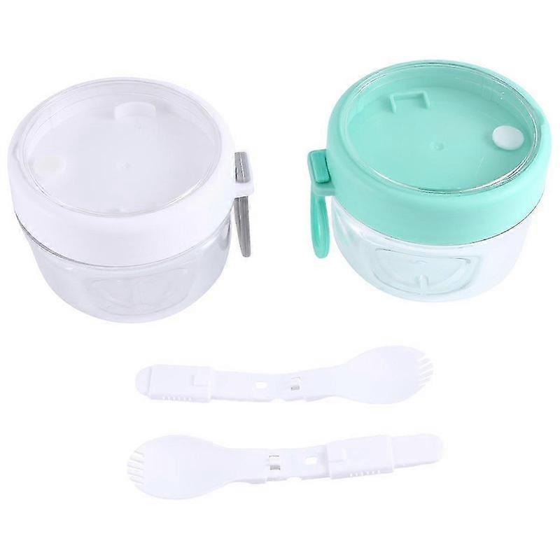 뚜껑과 숟가락이 있는 하룻밤 귀리 용기 2pcs, 20oz 휴대용 플라스틱 요구르트 항아리, 누출 방지 디저트 컵 화이트그린