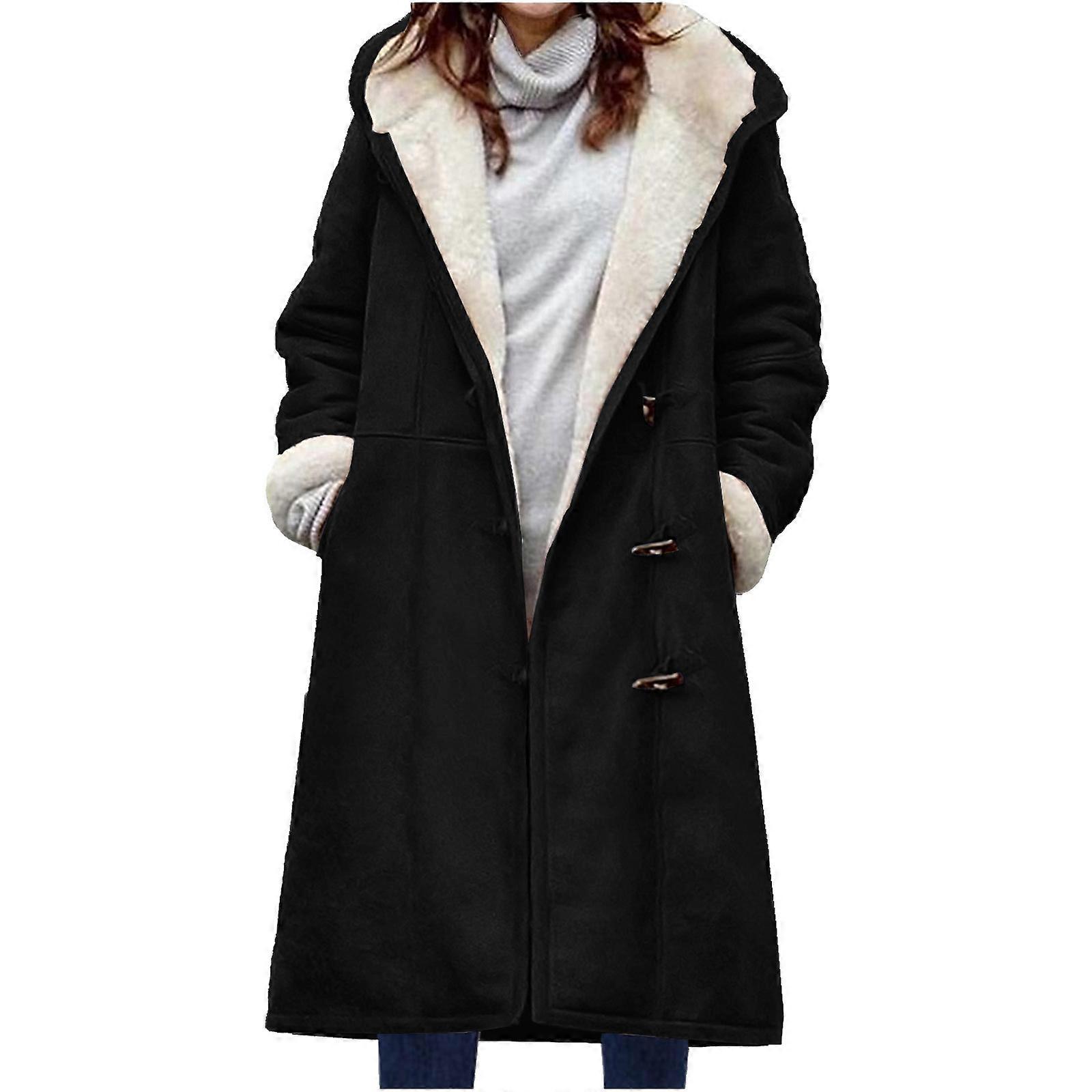 Women's Long Thickened Plush Coat Suede Solid Color Horn Button Pocket Trench Coat