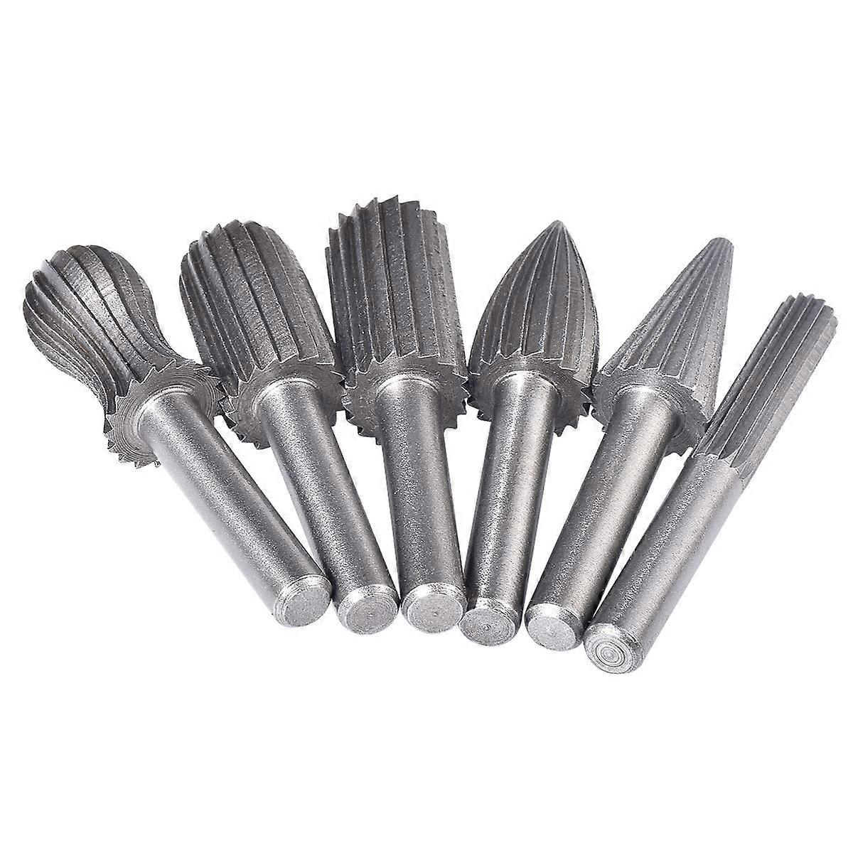 6Pcs Rotary Burrs Set, 6mm Shank Carbide Burr Set with Knife Handle for Grinder Woodworking, Metal Polishing, Engraving, Drilling - Silver