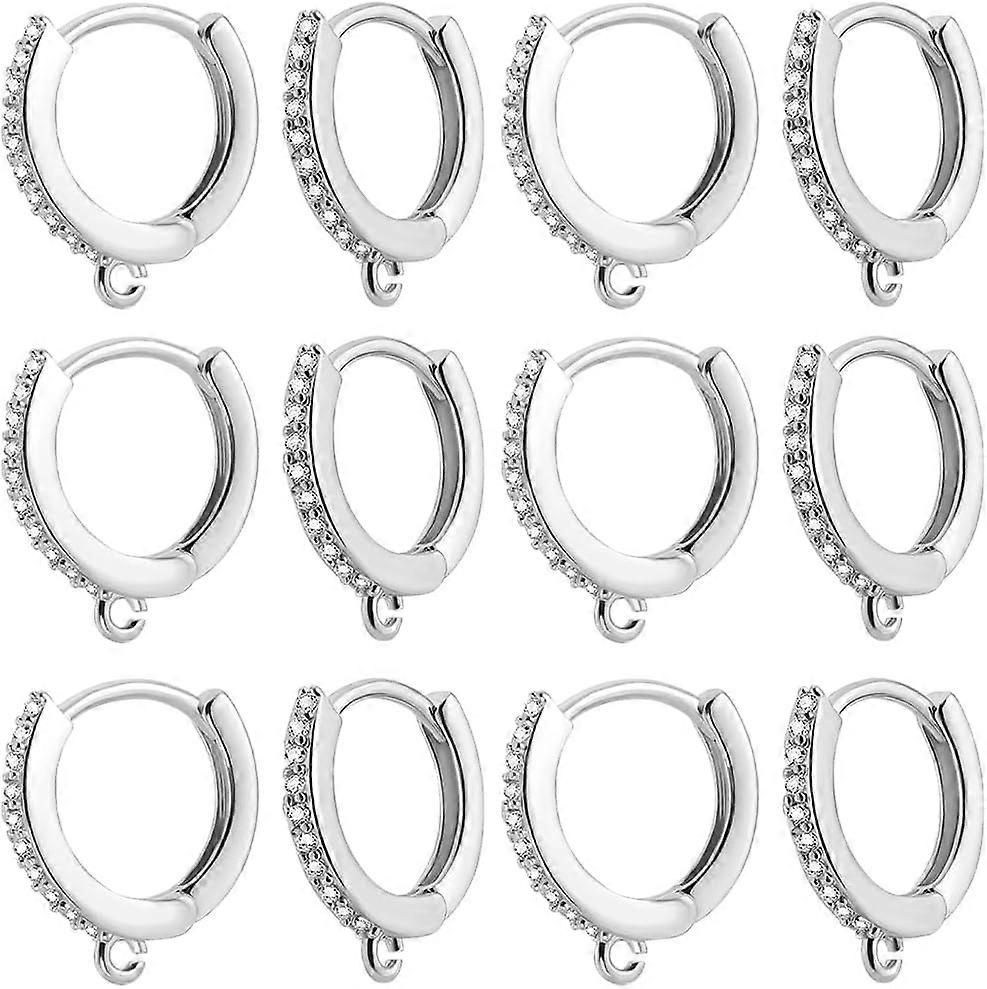 12Pcs Platinum Plated Huggie Hoop Earring Findings Round Leverback Earring Hooks with Loop Silver Earwires with Storage Box for DIY Earring Making