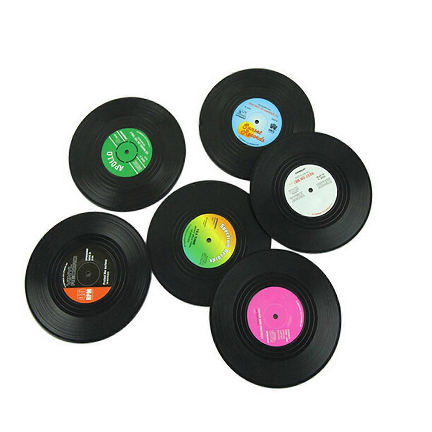 6Pcs Record Coaster Easy to Clean Lightweight Retro Disk Record Coasters for Home Restaurant Bar