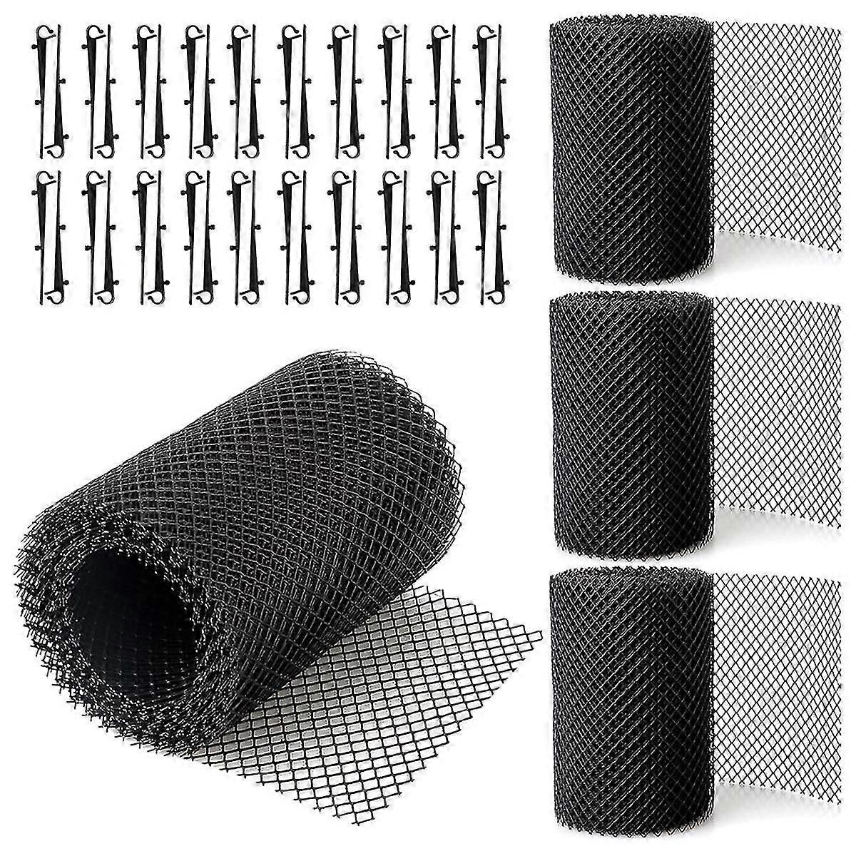 4pack Gutter Guard Mesh Rolls, 20 Feet Gutter Leaf Guards With 40 Clip Hooks, Diy Rain Gutter Cover