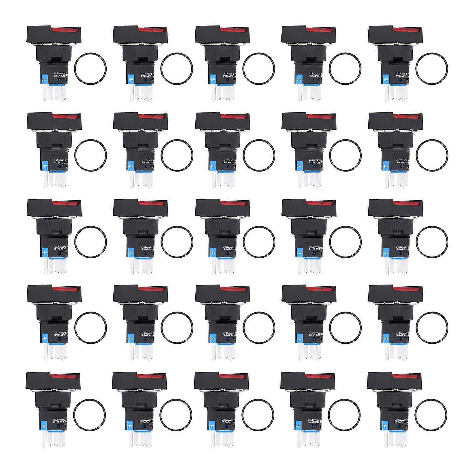 25Pcs Push Button Switch Self Locking Momentary 16mm Square with Light Set Kit 24VRed