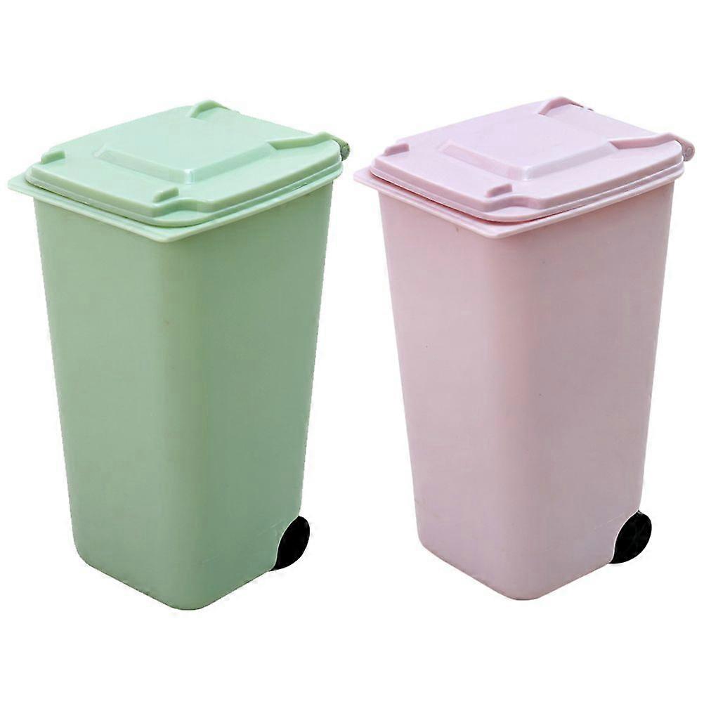 2Pcs Mini Trash Can with Lid Small Trash Can Desktop Pen Holder for Bedroom Office Desktop Car