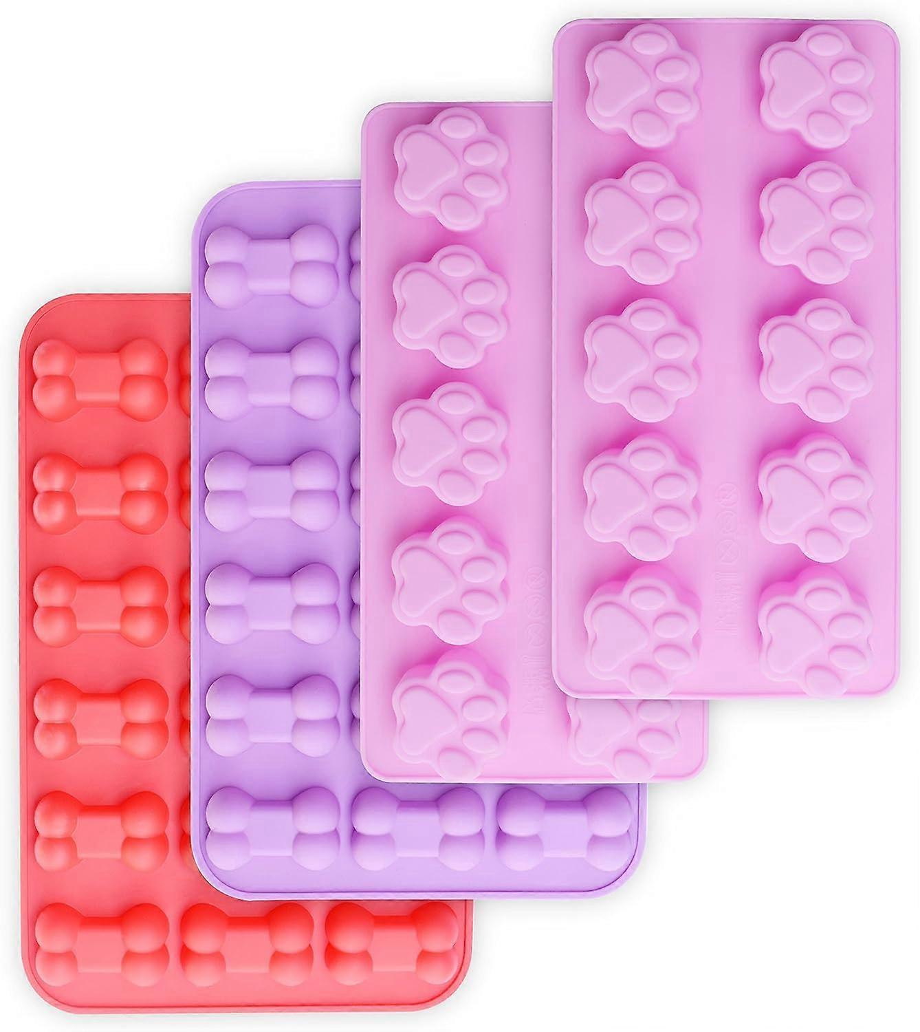 Puppy Dog Paw and Bone Silicone Molds, Non-Stick Food Grade for Chocolate, Candy, Jelly, Ice Cube (Set of 4)