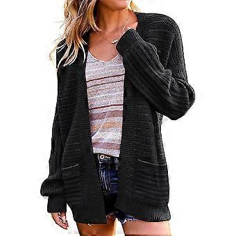Open Front Outwear Casual Loose Solid Color Cozy Sweater Coat for Office Dating Work Daily Wear Black M