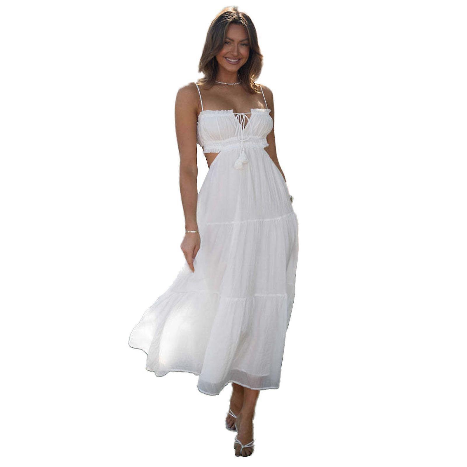 Elegant Backless White Long Dress with High Split