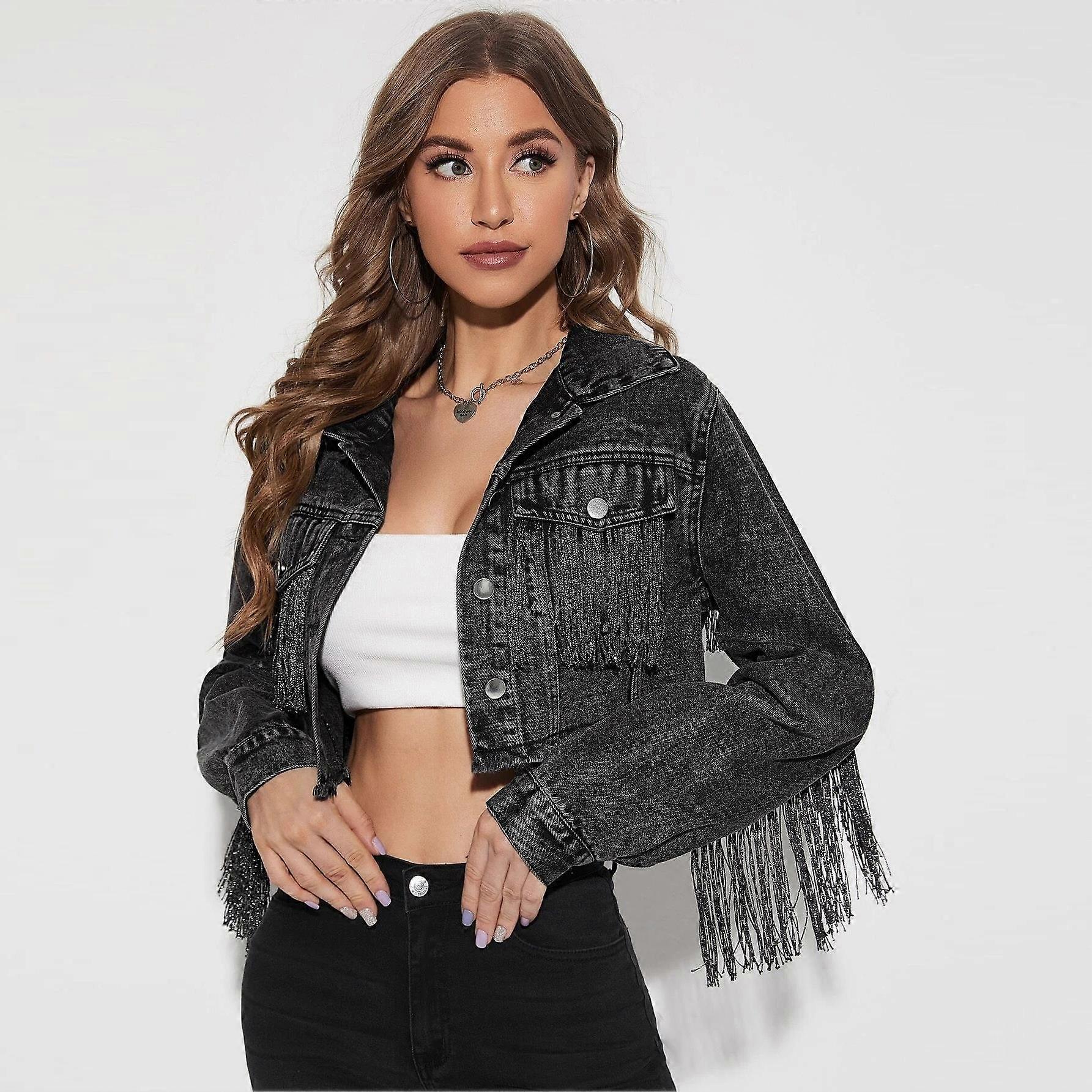 Fashionable Women's Denim Jacket Tassel Vintage Denim Versatile Casual Jacket