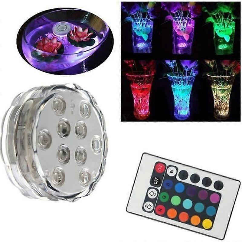 10 LED RGB Multi Color Aqua Submersible Base Candle Light Lamp + Remote Control