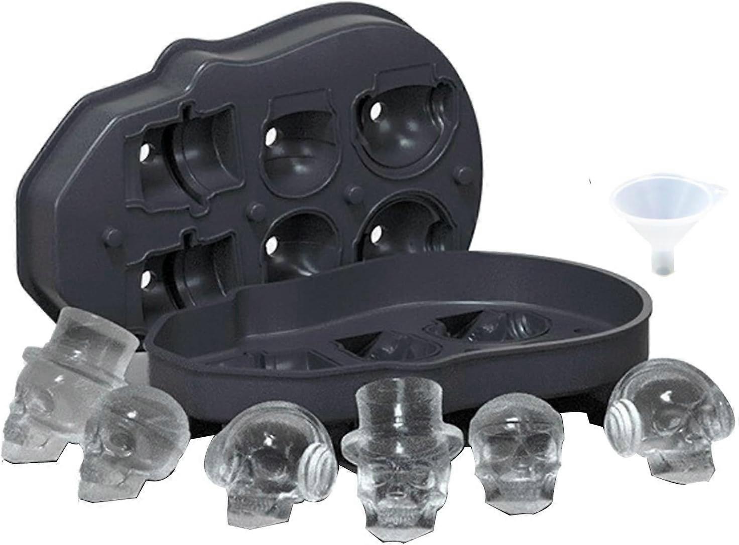 Silicone Skull Ice Cube Mold, Skull Ice Cube Maker with Lid, Suitable for Whiskey, Cocktails, Jelly Juice Drinks Chocolate and Any Beverage, Black (6 