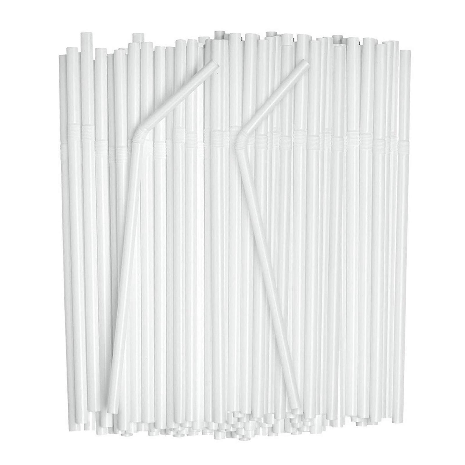 100pc Individually Packaged White Plastic Flexible Straw Kitchen Dining Room