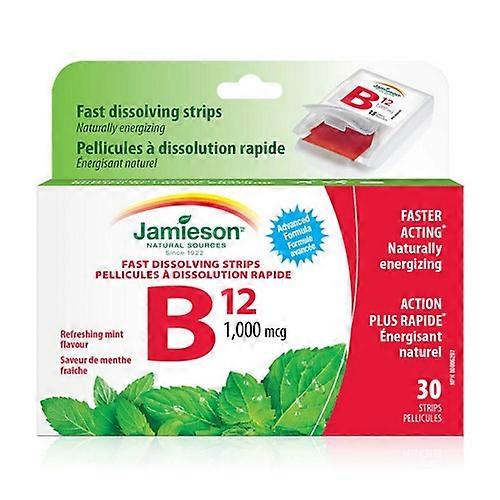 Jamieson Vitamins Vitamin B12 Fast-Dissolving Strips Methylcobalamin Mint,1,000 Mcg,30 Strips (Pack of 2)