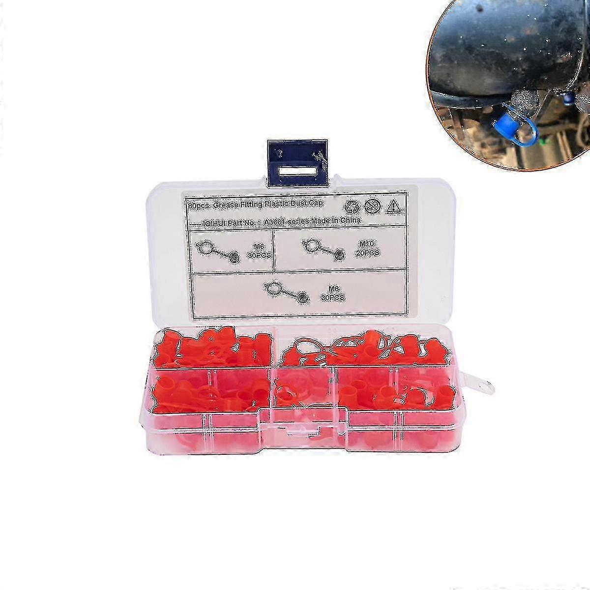 Hydraulische Schmiernippel Schmierstopfen Schutzkappen / Kappen Sortiment M6 M8 M10 Rot (Sortiment In Aufbewahrungsbox / Box), 80 Stück-liuyue f26
