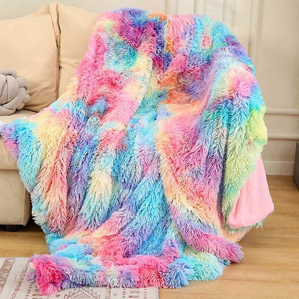 Decken, super weich flauschig leicht luxuriös gemütlich warm flauschig Plüsch Sherpa dunkelrosa Regenbogen Mikrofaserdecke für Bett Couch Wohnzimmer 50*60inc