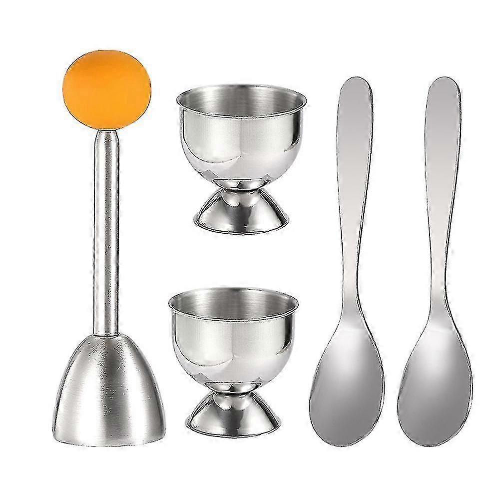 Egg Cracker Topper Set for Soft/Hard Boiled Eggs, 2 Metal Spoons + 2 Cups + Peeler Kitchen Tool