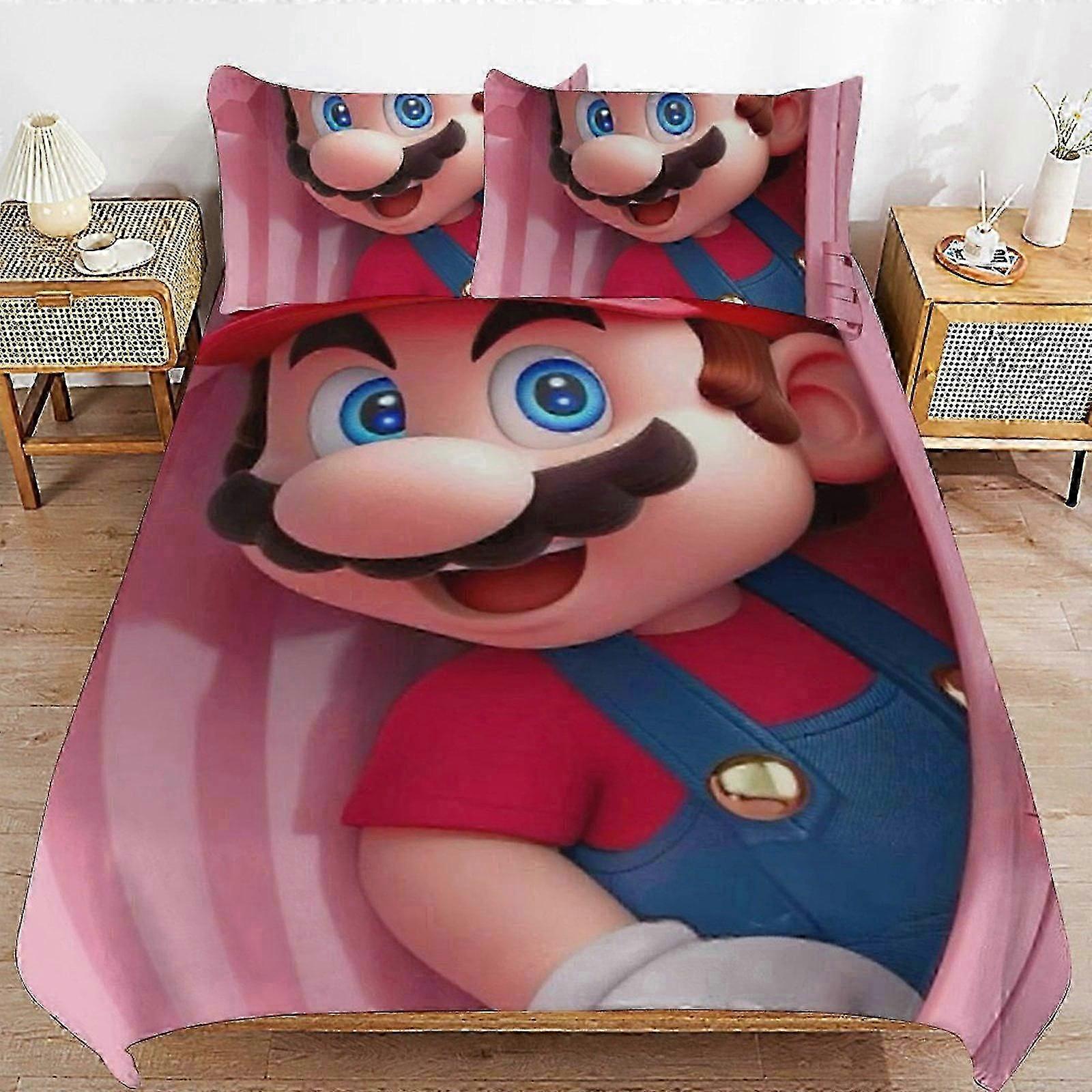 v1302 Prześcieradła Super Mario3-częściowy zestaw kołder, zestaw miękkich poszewek na kołdrę z mikrofibry z zapięciem na zamek błyskawiczny, (1 poszewka na kołdrę i 2 poszewki na poduszki) Prześcieradła