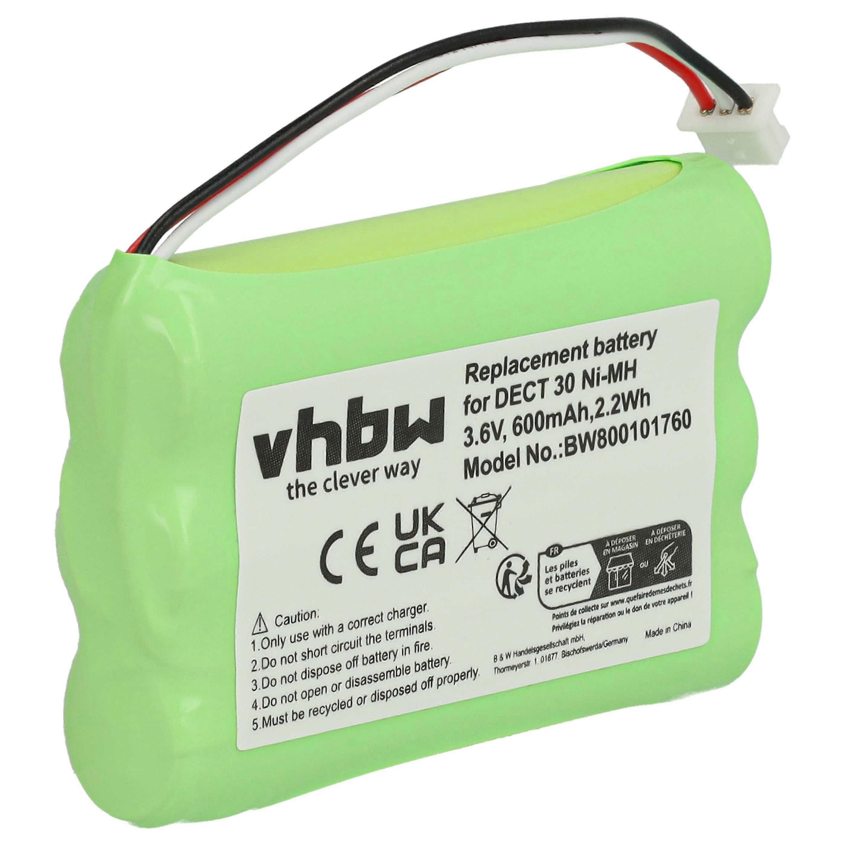 vhbw 电池与 Auerswald Comfort DECT 800 无绳座机电话兼容(600 mAh,3.6 V,镍氢电池)