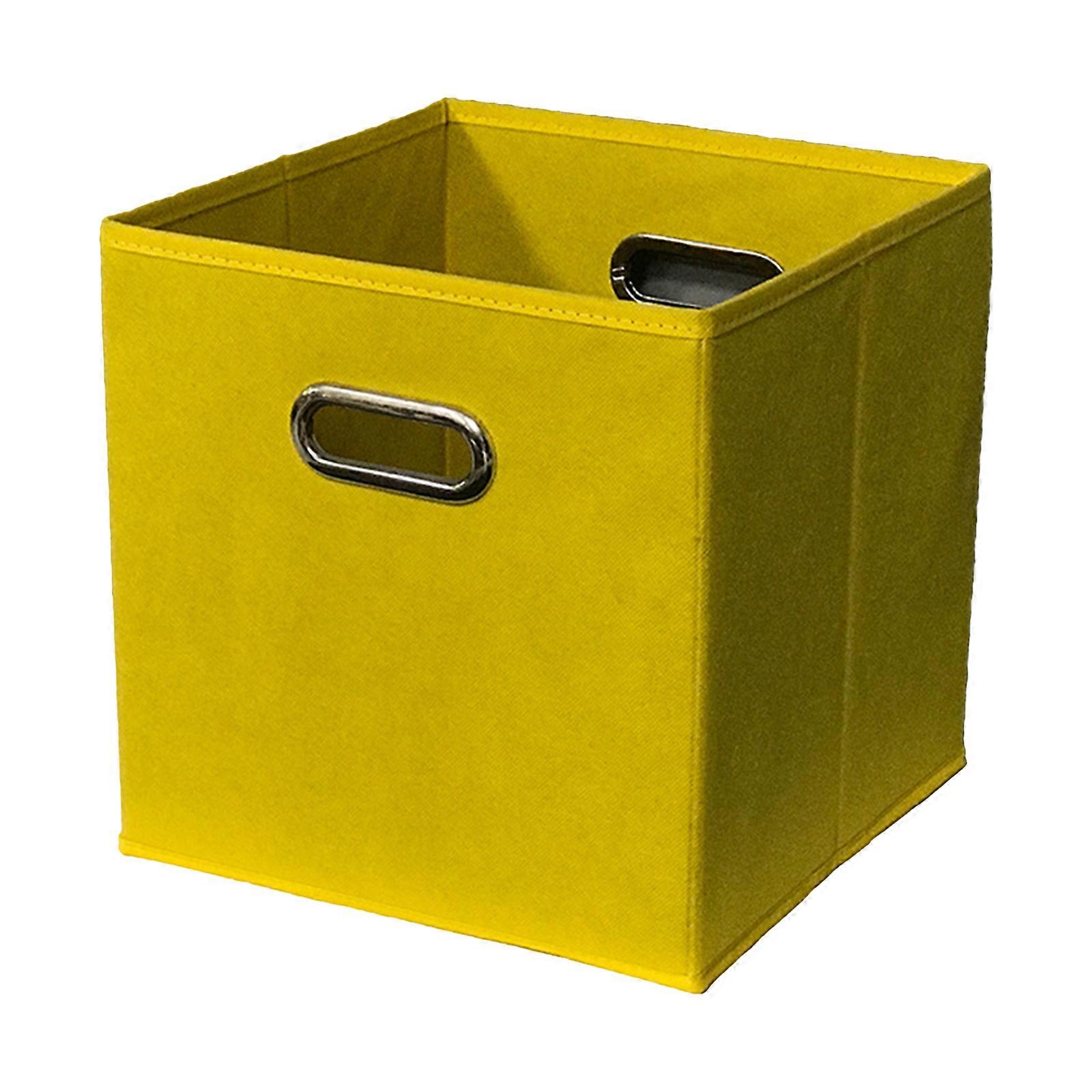 Collapsible Fabric Storage Box Linen Hanging Filing Storage Box File and Folders Storage Box for Office, 28.6x26.5x2.2cm Golden